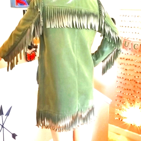 70's FRINGE Travelers OLIVE Green Water VEGAN ALL WEATHER Jacket - Picture 4 of 16